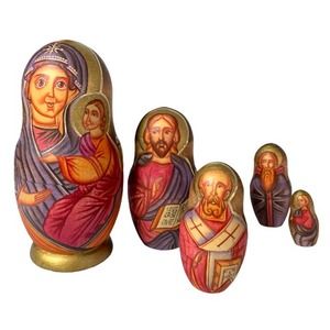 Icon Matryoshka Set 5 Russian Orthodox Nesting Dolls Vintage Signed Hand Painted